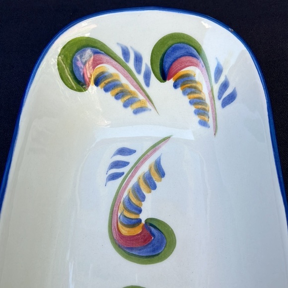 VTG Los Angeles Potteries Buns Breads Serving Dish Hand Painted Feathers USA - Picture 5 of 8